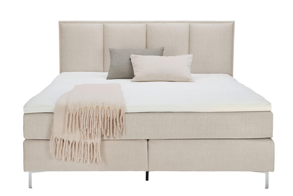 Boxspringbett Mit Topper 180x200 Cm Graz, Creme - Creme/Alufarben, MODERN, Textil (180/200cm) - MID.YOU