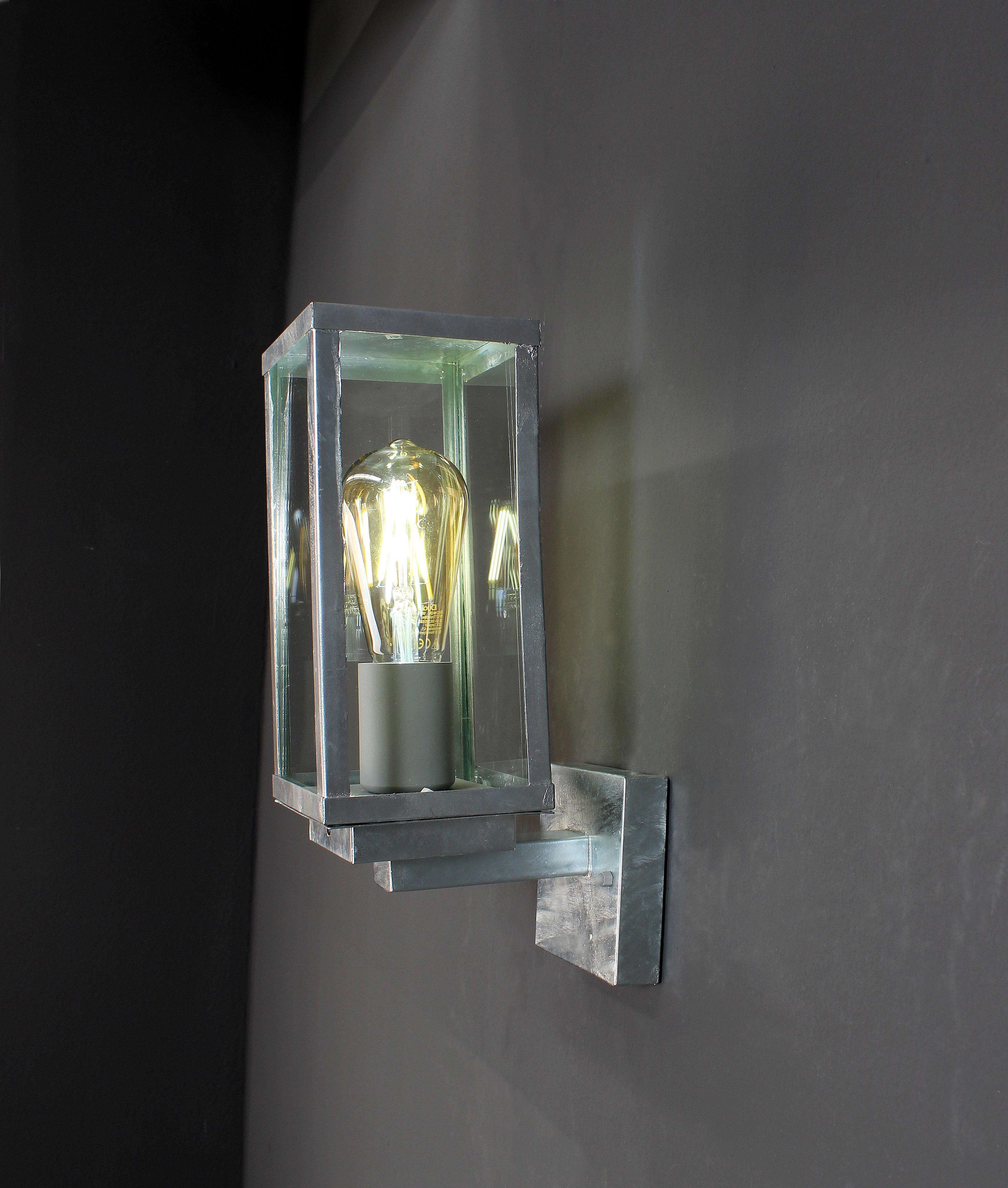 Außenwandleuchte 60 Watt Glas Stahl, Wandmontage - Klar/Zinkfarben, Basics, Glas/Metall (37,0/16,0/11,0cm)