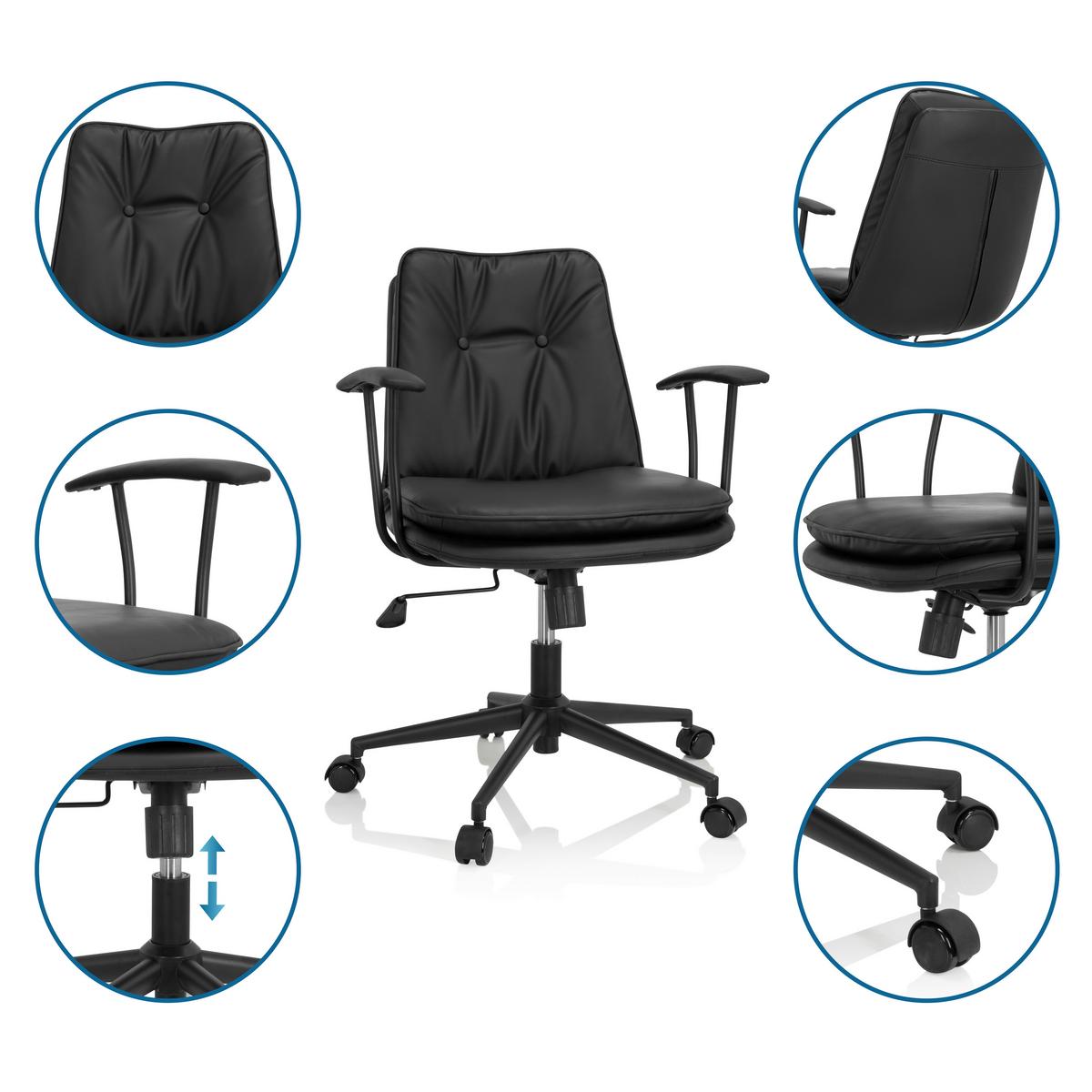 Bürostuhl Smallo Schwarz Lederlook Bis 80 Kg - Schwarz, Basics, Kunststoff/Textil (59/84/59cm) - MID.YOU