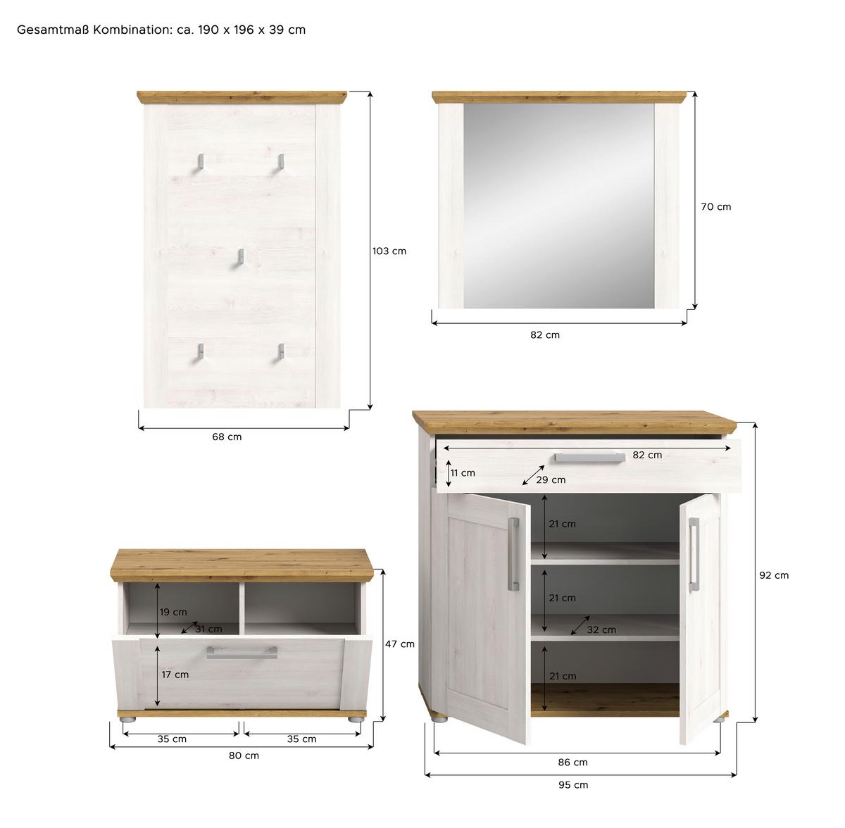 Garderobe Verona 4-teilig Lärche B: 183 Cm - KONVENTIONELL, Holzwerkstoff (183/194/37cm) - MID.YOU