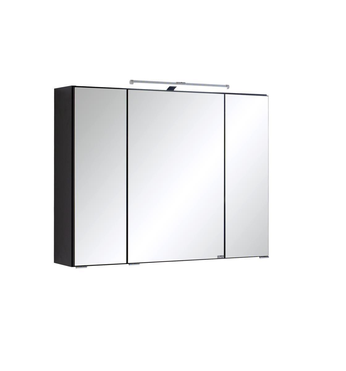 Spiegelschrank Cardiff Led 3 Türen 80x64x20 cm - Graphitfarben, KONVENTIONELL, Glas/Holzwerkstoff (80/64/20cm) - Held