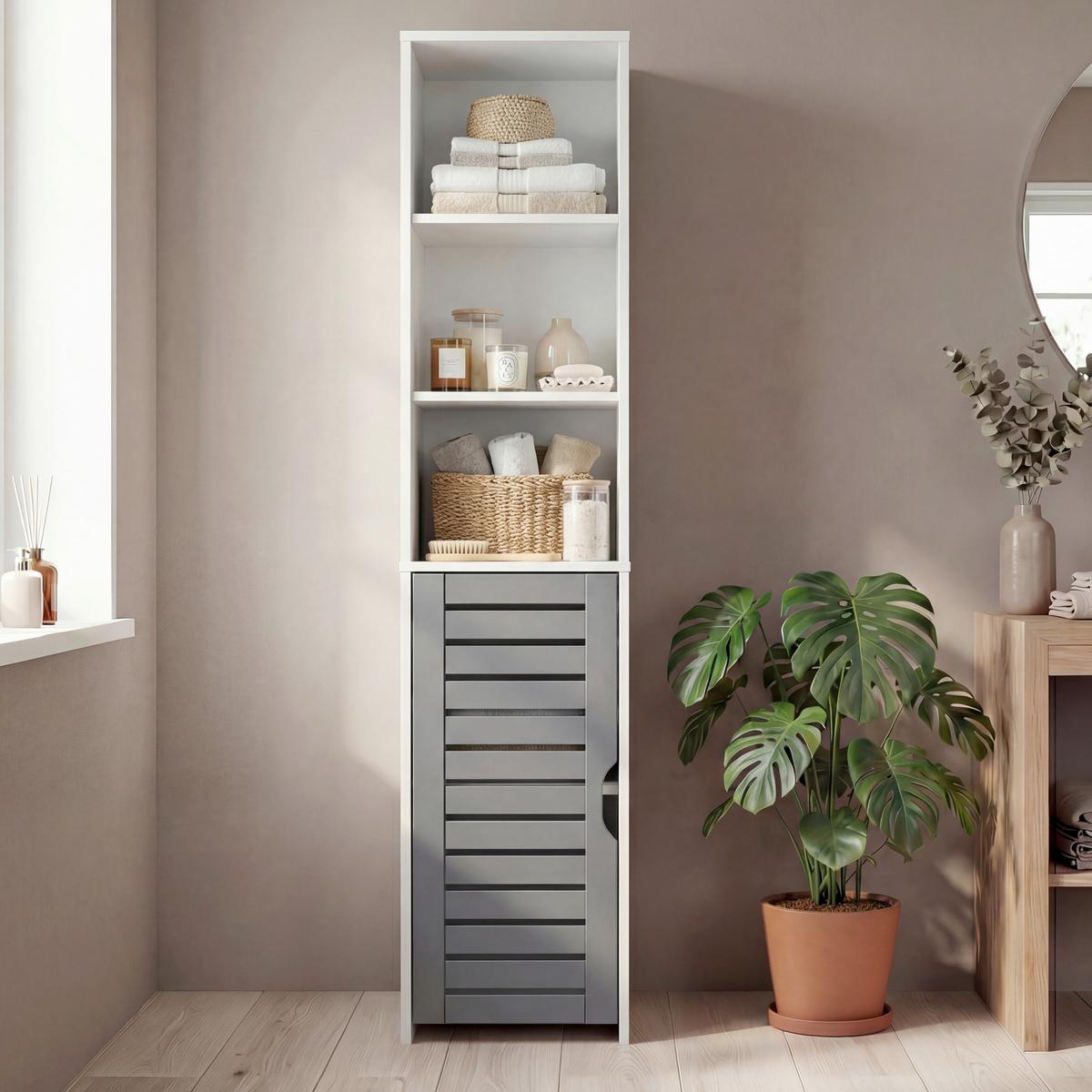 Hochschrank Flonali Weiß/Anthrazit B: 34cm - Anthrazit/Weiß, Trend, Holzwerkstoff (34/164/28cm) - MID.YOU