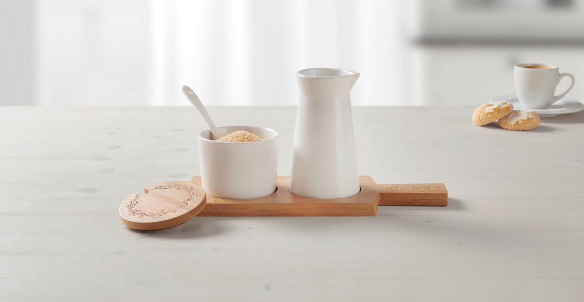 SADA NA MLÉKO A CUKR EMILIA - bílá/přírodní barvy, Moderní, přírodní materiály/keramika - Zandiara