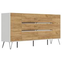 Sideboard Posseik Industrial Weiß/Eichefarben B: 199 cm - Eichefarben/Weiß Hochglanz, Design, Holzwerkstoff (199/93,6/42cm) - P & B