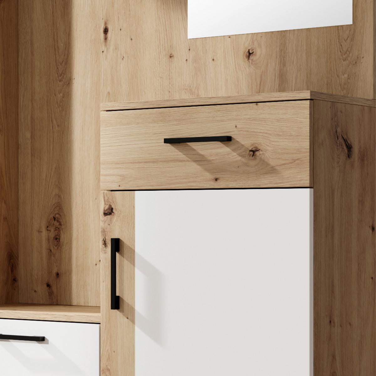 Garderobe Trio Eiche Dekor / Weiß B: 145 cm Mit Spiegel - Eichefarben/Weiß, Basics, Holzwerkstoff (145/184/29cm)