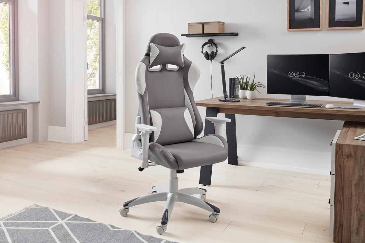 Gamingstuhl Racer - Weiß/Grau, MODERN, Kunststoff/Textil (66/126-134/59cm) - Livetastic