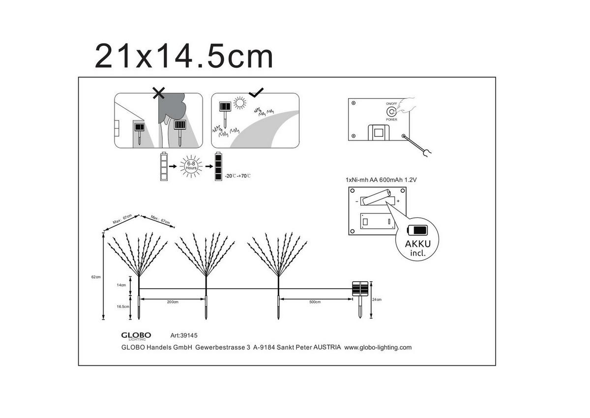 Solarleuchte Braun 120xled H: 62 cm - Braun, Basics, Kunststoff (900/62cm) - Globo