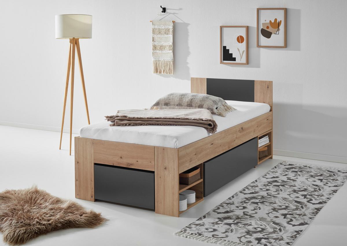 Ágykeret Azurro 90/200 Cm - Artisan tölgy/antracit, Modern, faalapú anyag (90/200cm)