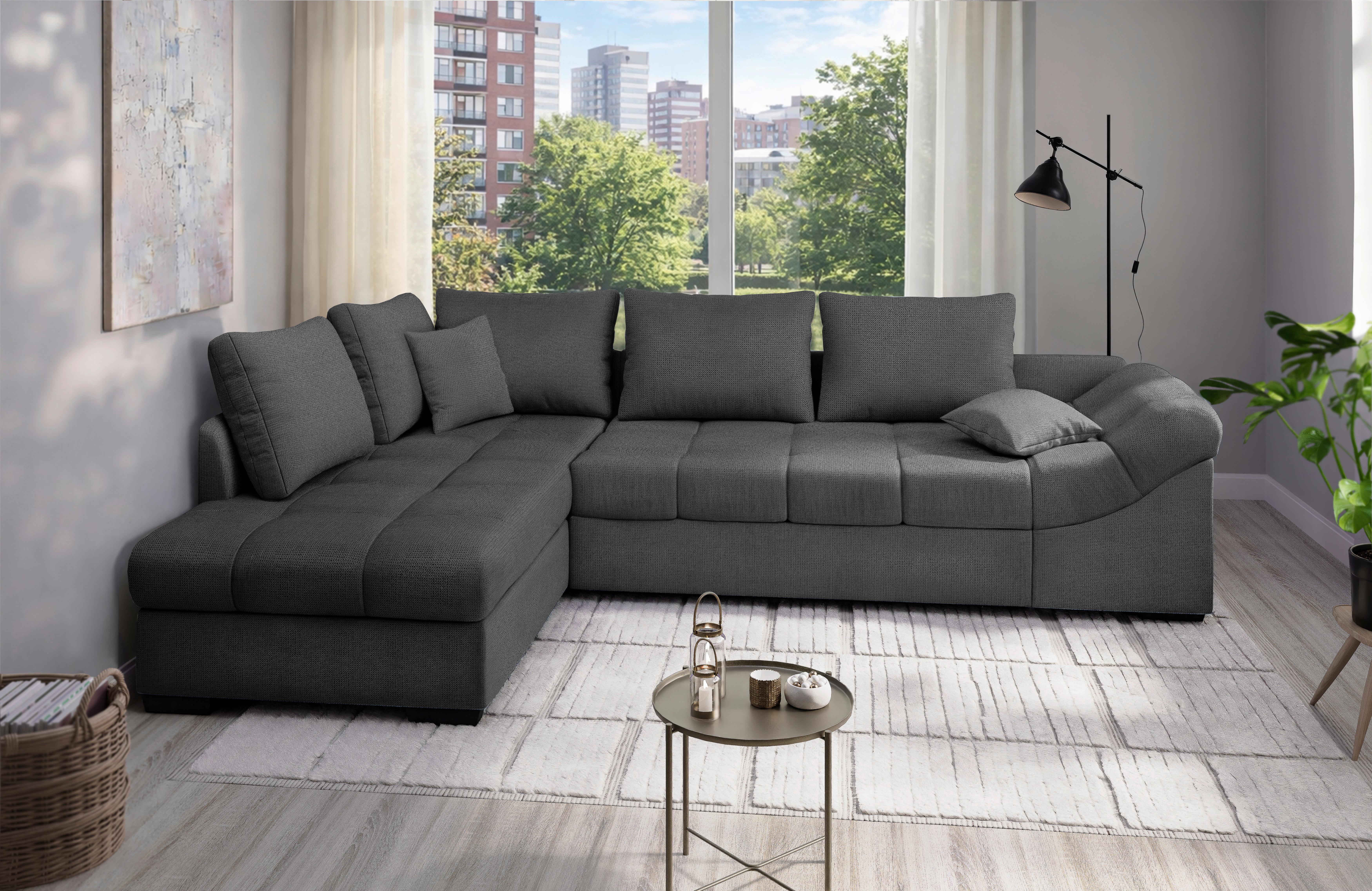 Eckschlafsofa Alvito Anthrazit S: 202x298 Cm - Anthrazit/Schwarz, MODERN, Textil (202/298cm) - MID.YOU