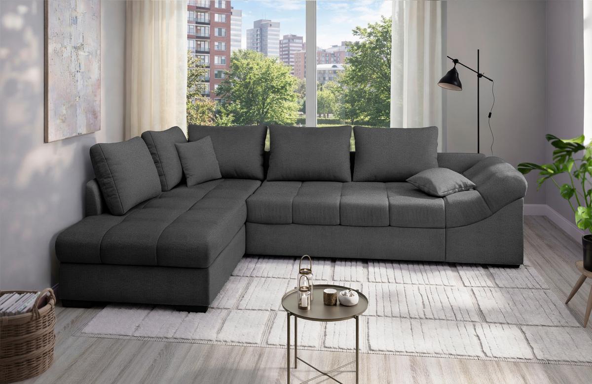 Eckschlafsofa Alvito Anthrazit S: 202x298 cm - Anthrazit/Schwarz, MODERN, Textil (202/298cm) - MID.YOU