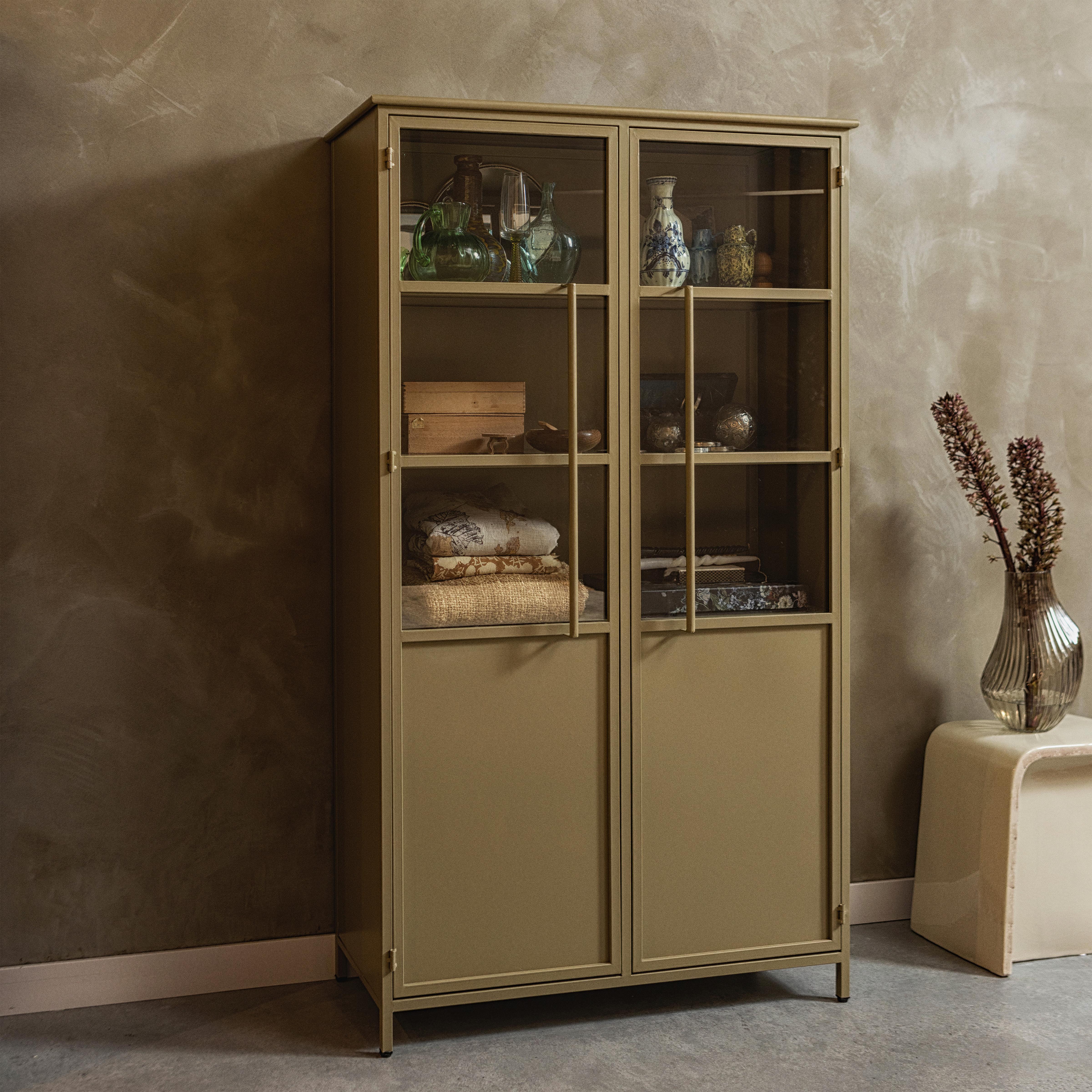 Vitrine Exhibit Khaki B: 99 Cm - Khaki, Design, Glas/Metall (99/170/44cm) - Livetastic