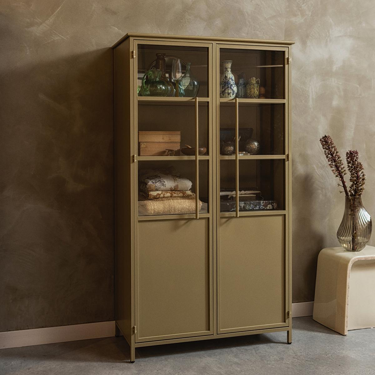Vitrine Exhibit Khaki B: 99 Cm - Khaki, Design, Glas/Metall (99/170/44cm) - Livetastic