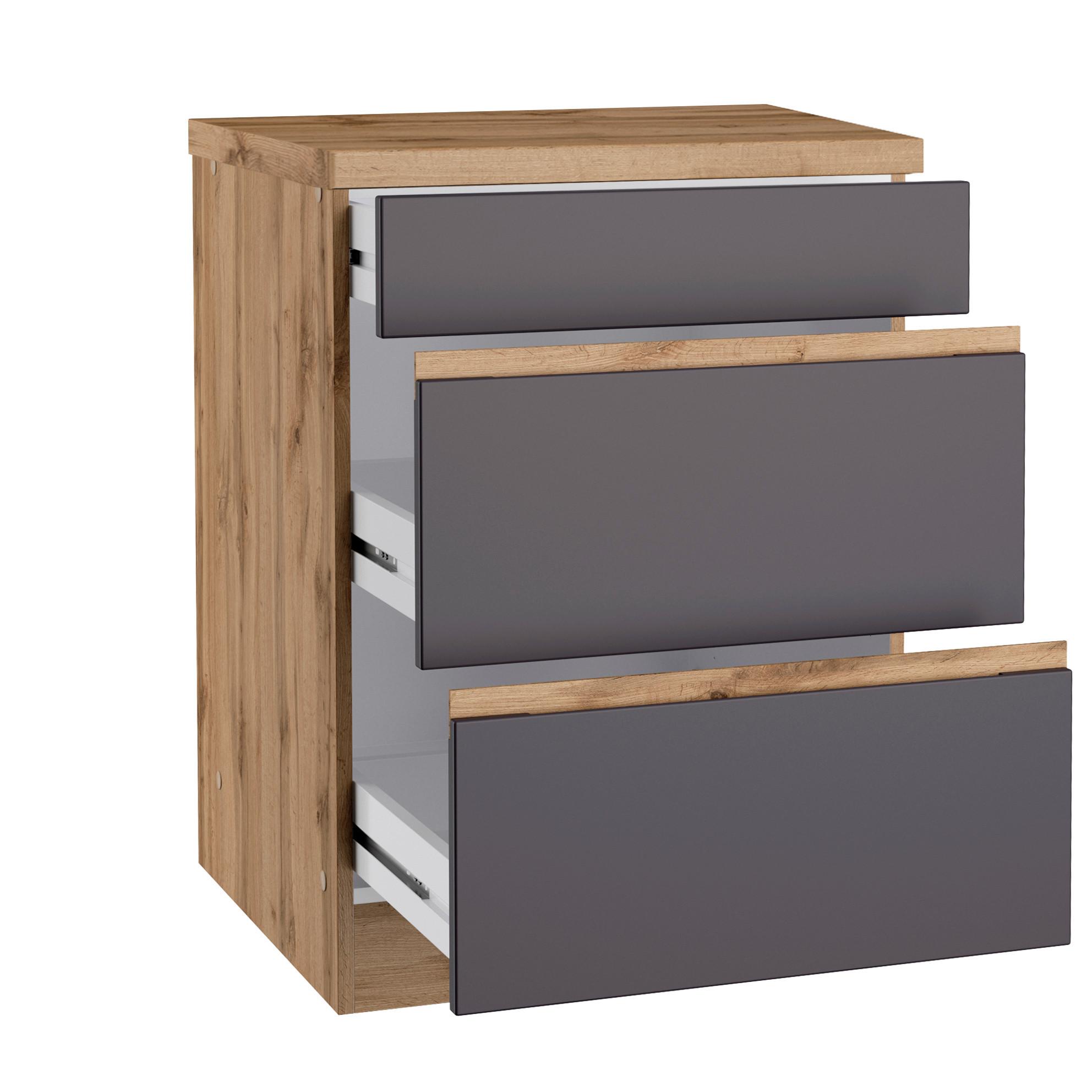 Küchenunterschrank Turin B: 60 Cm Grau/eiche Dekor - Eiche Wotan/Grau, Design, Holzwerkstoff (60/86/60cm) - Held