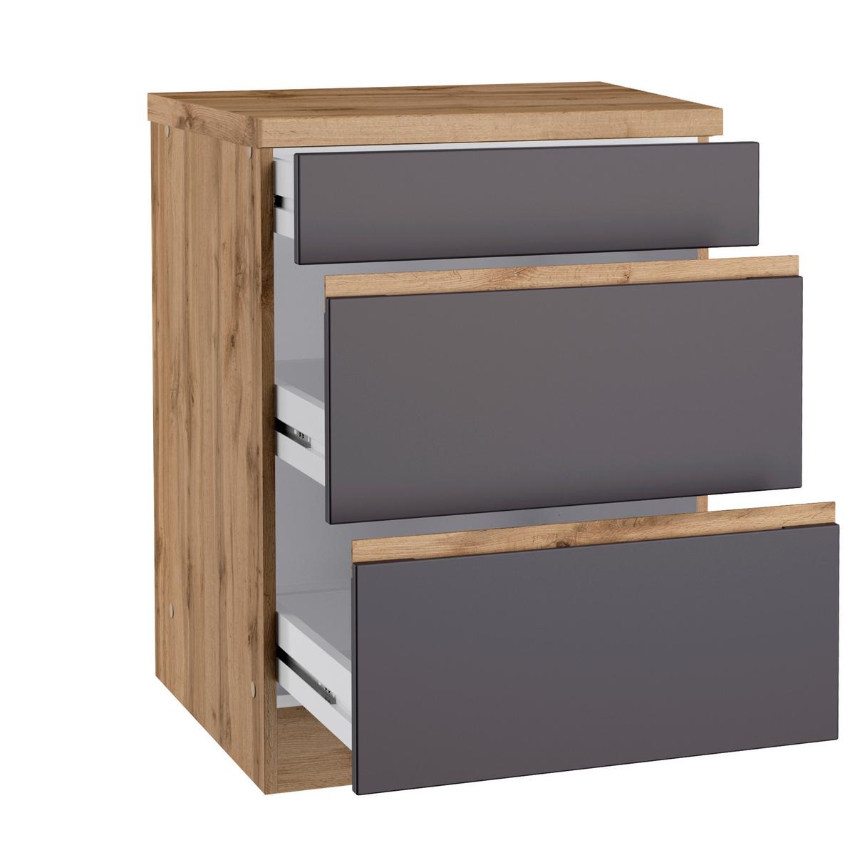 Küchenunterschrank Turin B: 60 cm Grau/Eiche Dekor - Eiche Wotan/Grau, Design, Holzwerkstoff (60/86/60cm) - Held