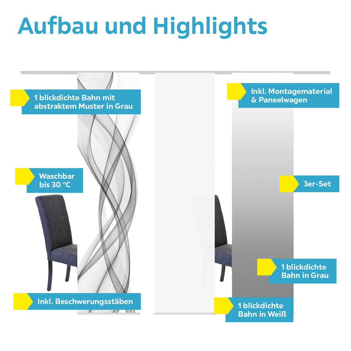 Flächenvorhang 3-tlg. Ferrola B: 60 Cm, Grau/weiß - Grau, Basics, Textil (60/245cm)