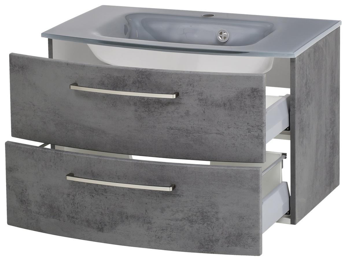 Badmöbel-Set 3-Tlg. inkl. LED Stockholm 80cm Grau - Grau, KONVENTIONELL, Glas/Holzwerkstoff (80cm) - Held