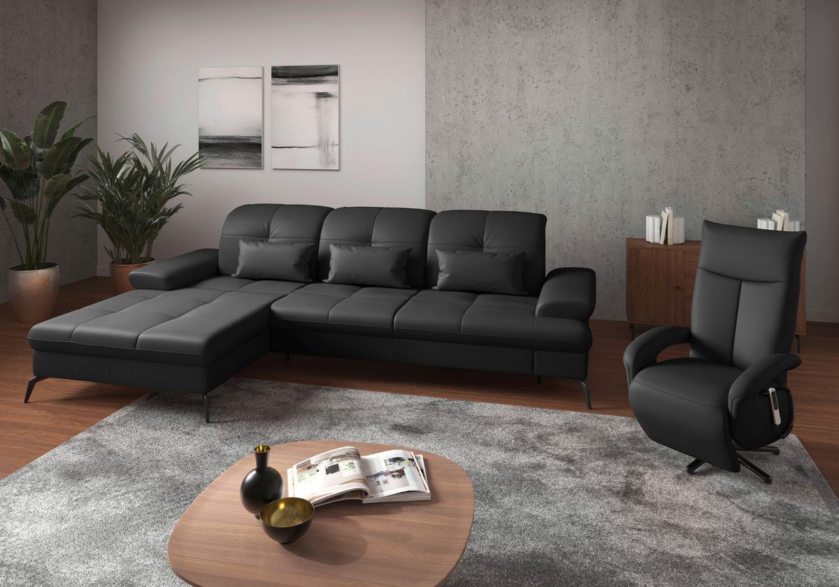 ECKSOFA Amica Schwarz S: 185x279cm - Schwarz, KONVENTIONELL, Leder (185/279cm) - Sit & More