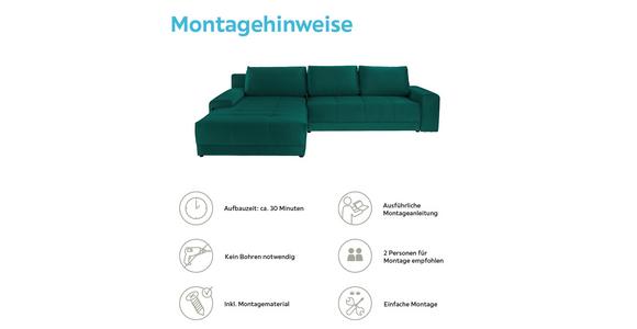 Ecksofa mit Schlaffunktion + Bettkasten Adria, Samt - Smaragdgrün, MODERN, Textil (213/308cm) - Luca Bessoni