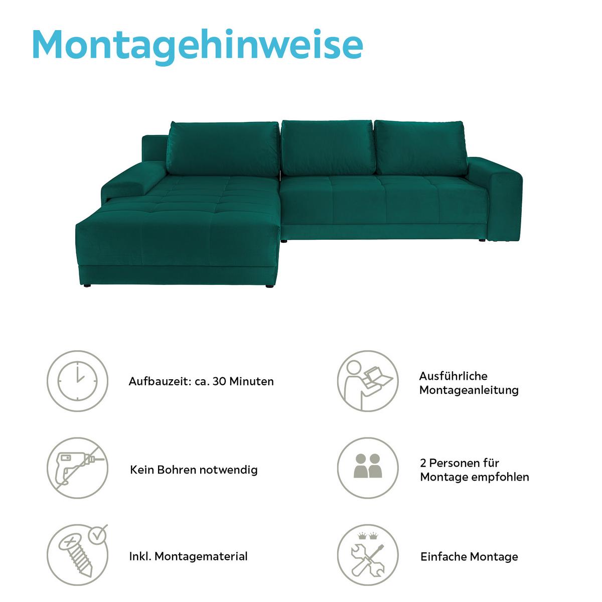 Ecksofa mit Schlaffunktion + Bettkasten Adria Smaragdgrün - Smaragdgrün, MODERN, Textil (213/308cm) - Luca Bessoni