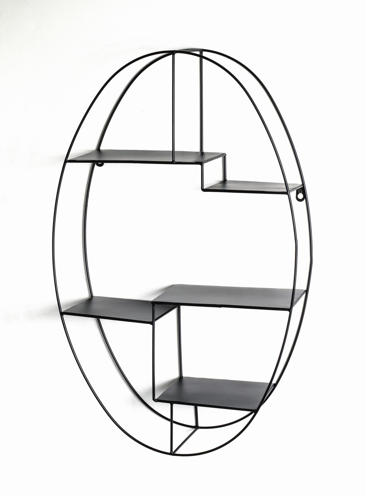 Nástěnný regál KIRKLEES 9 černý - černá, Moderní, kov (44/71/16cm)