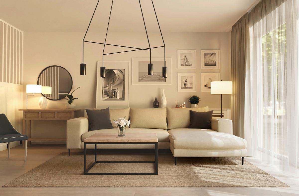 Ecksofa Aurora II - Beige/Schwarz, MODERN, Textil (325/170cm) - Trendmanufaktur