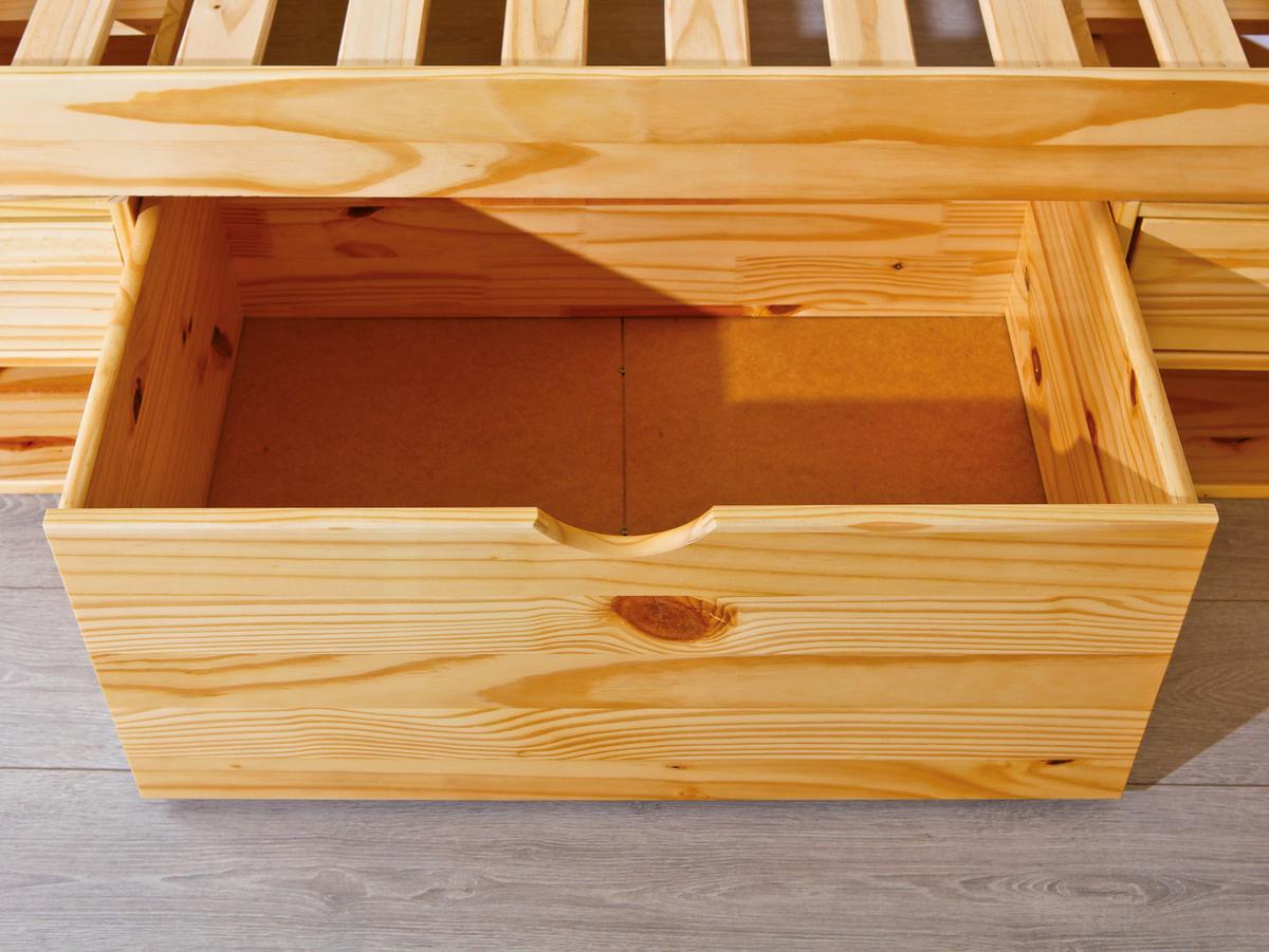 Stauraumbett Echtholz inkl. Nachtkästchen 90x200 Claas - Naturfarben, Basics, Holz (90/200cm) - MID.YOU
