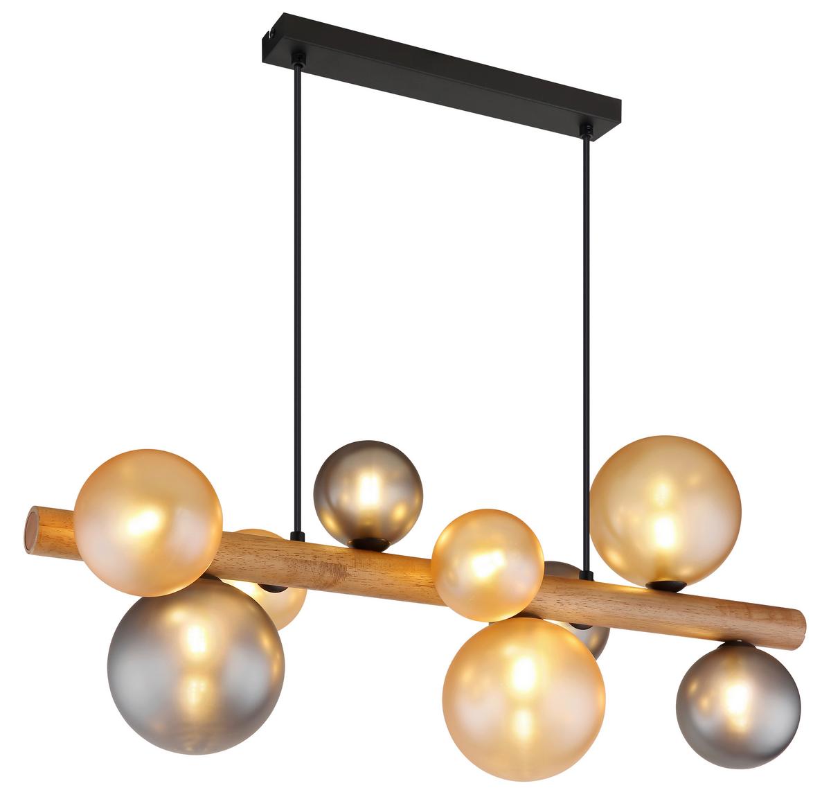 HÄNGELEUCHTE Exkl. 9xG9, 5W - Dunkelbraun/Schwarz, Basics, Glas/Holz (78/29/150cm) - Globo