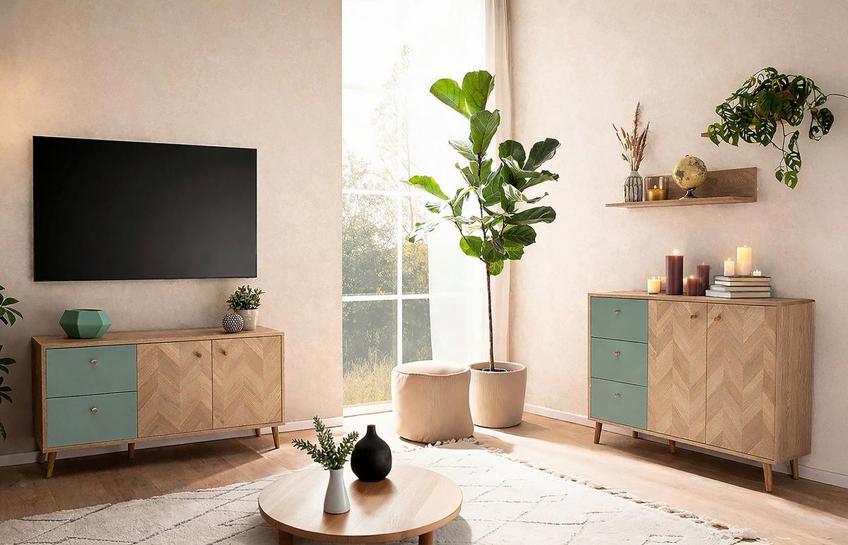 Lowboard Visby Eichefarben/Grün B: 109cm - Eichefarben/Grün, Design, Holzwerkstoff (109/54,1/33,05cm) - MID.YOU