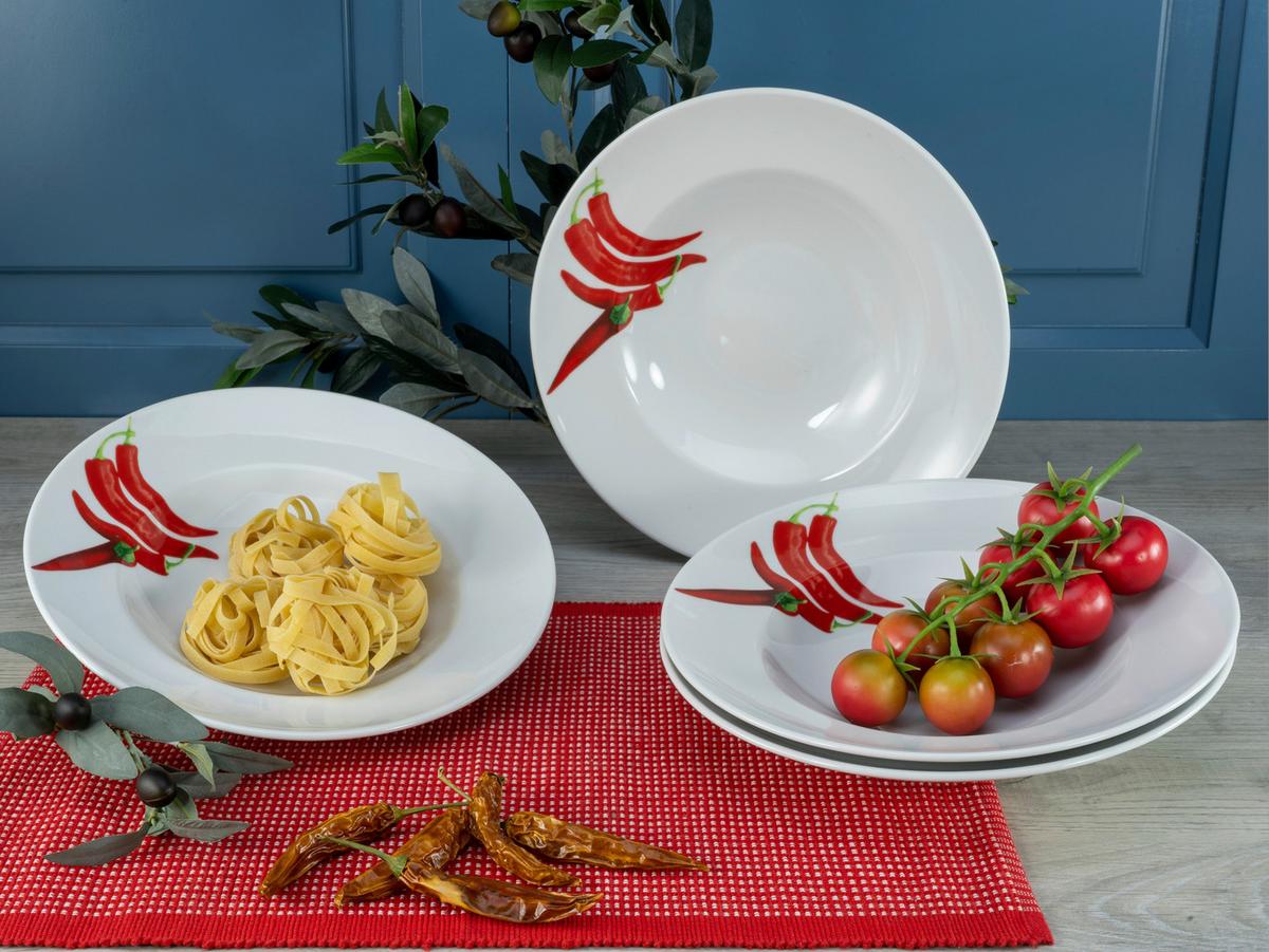 Pastatellerset Europa Chili Weiß 4-teilig - Multicolor, KONVENTIONELL, Keramik (29,5cm) - Creatable