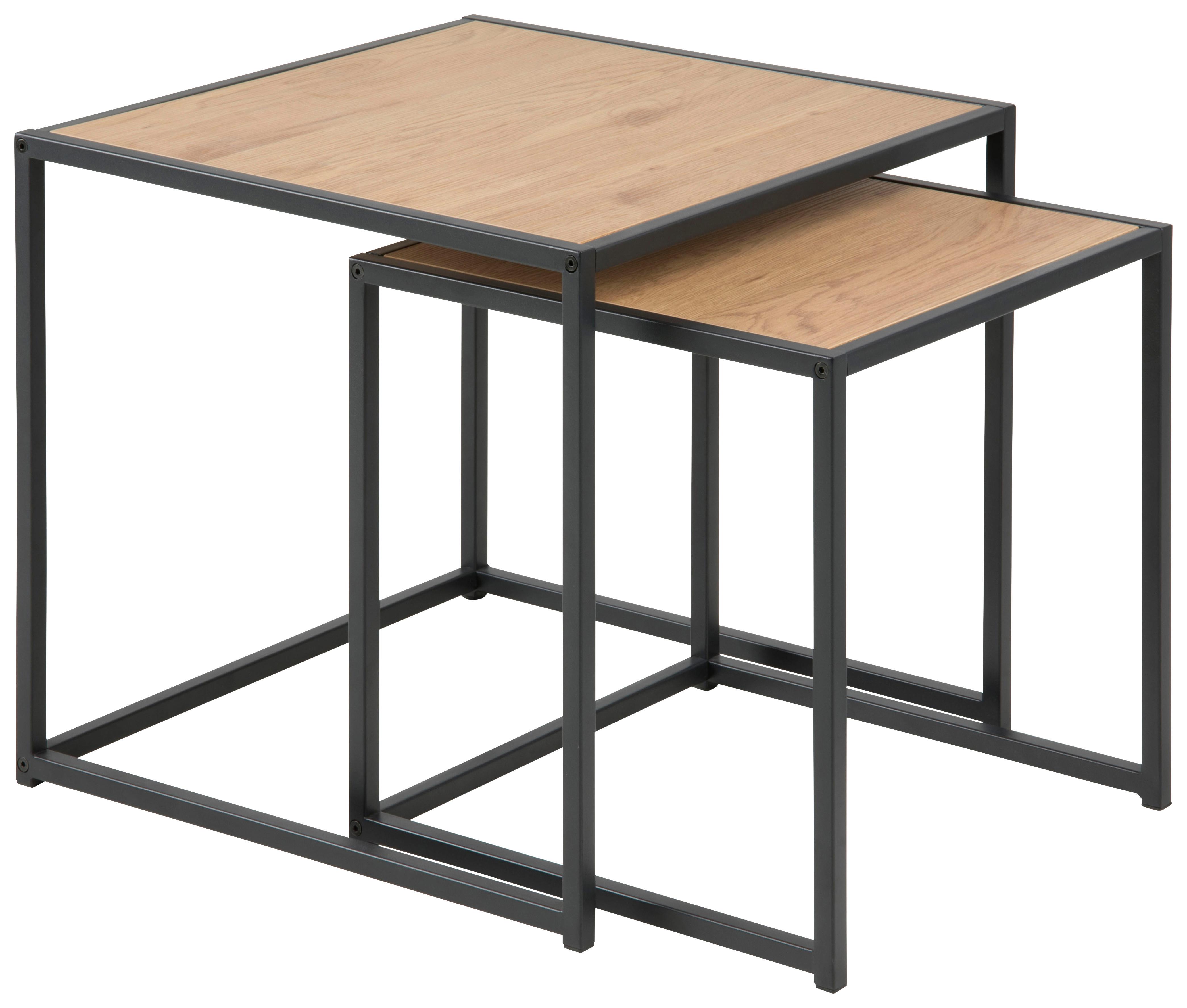 Sada stolíkov SEAFORD - čierna/farba duba, Trend, kov/kompozitné drevo - MID.YOU