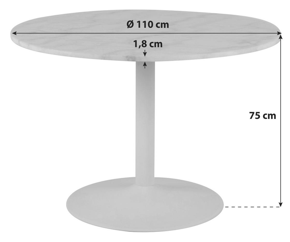 Esstisch Rund Tarifa Ø 110 Cm Marmor Weiß/schwarz - Schwarz/Weiß, Trend, Stein/Metall (110/110/75cm) - Livetastic