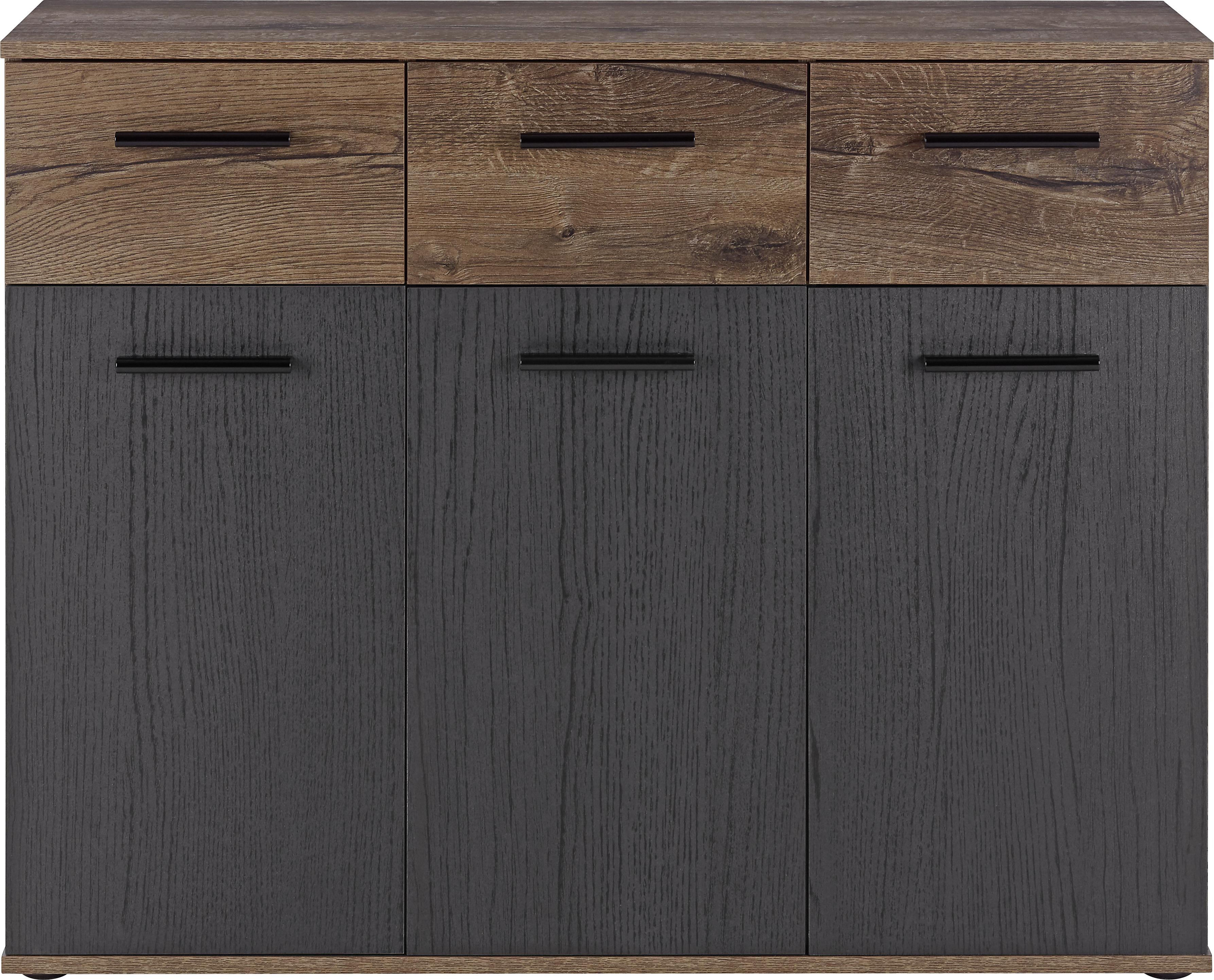 Komoda Sideboard Tokio - černá/barvy dubu, Moderní, kov/kompozitní dřevo (104,6/82,8/34,9cm)