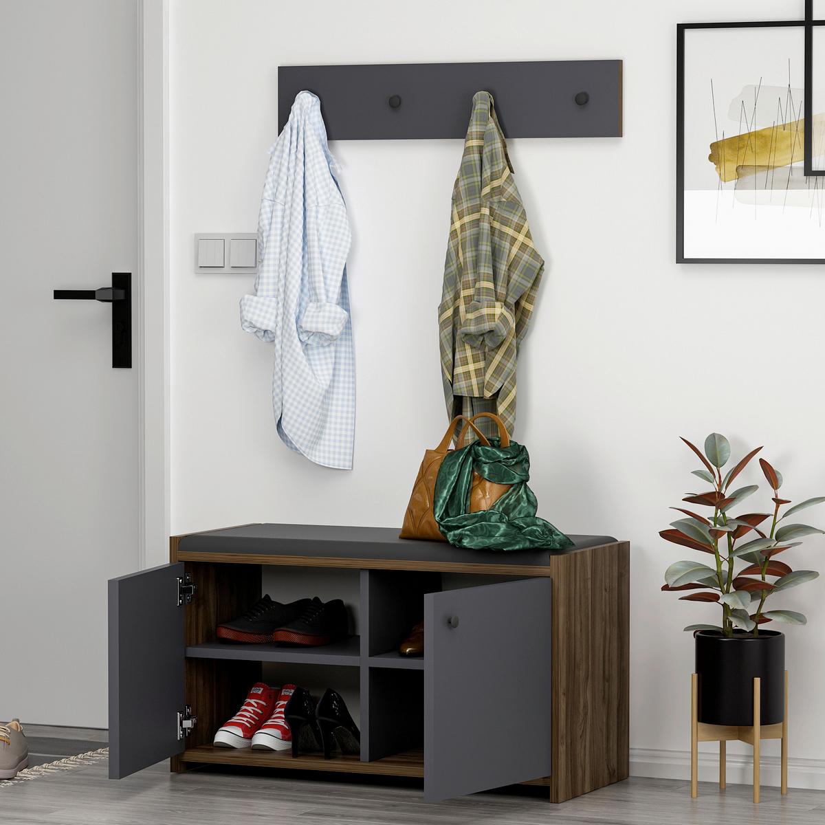 Garderobe Zen 2-teilig Antharazit B: 80 Cm - Anthrazit, Design, Holzwerkstoff (80/45/35cm) - Livetastic