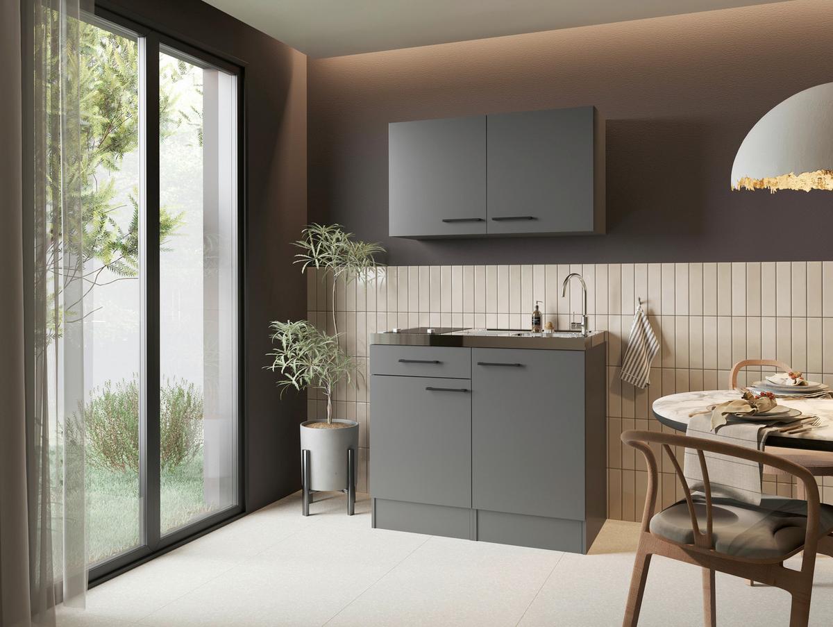 MINIKÜCHE Oliver, Grau B: 100 cm - Grau, Trend, Holzwerkstoff (100cm) - Respekta