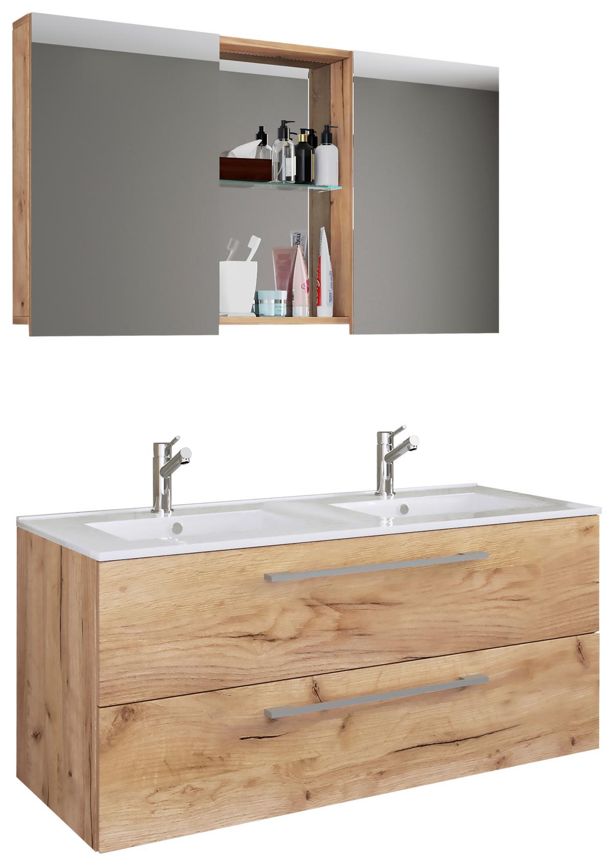 Badezimmer Budasi Honigeiche B: 111 cm - Honigeiche/Weiß, MODERN, Keramik/Holzwerkstoff (112cm) - MID.YOU