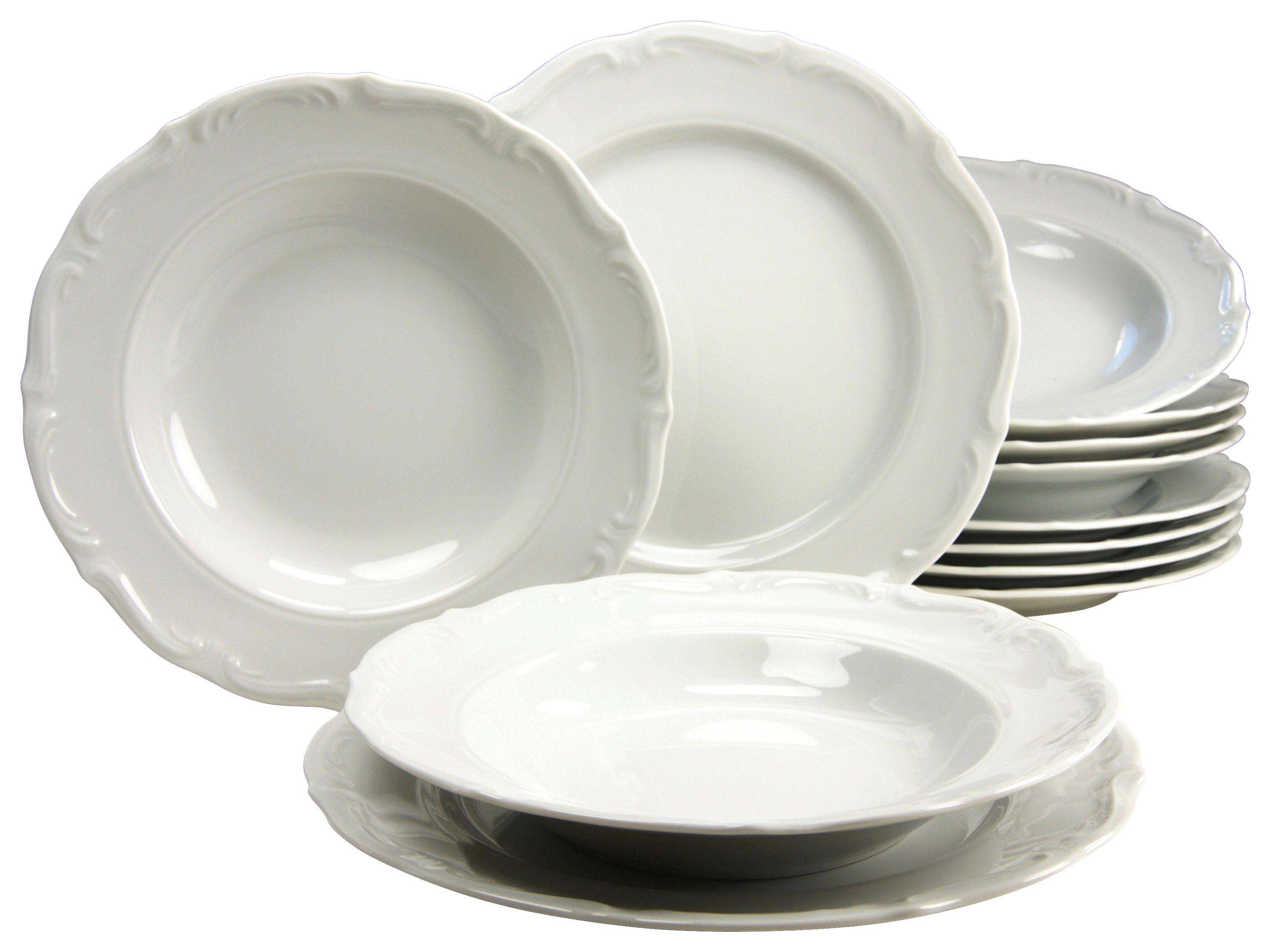 Tafelservice Porzellan 6 Personen Geschirr Set - Weiß, Keramik - Creatable