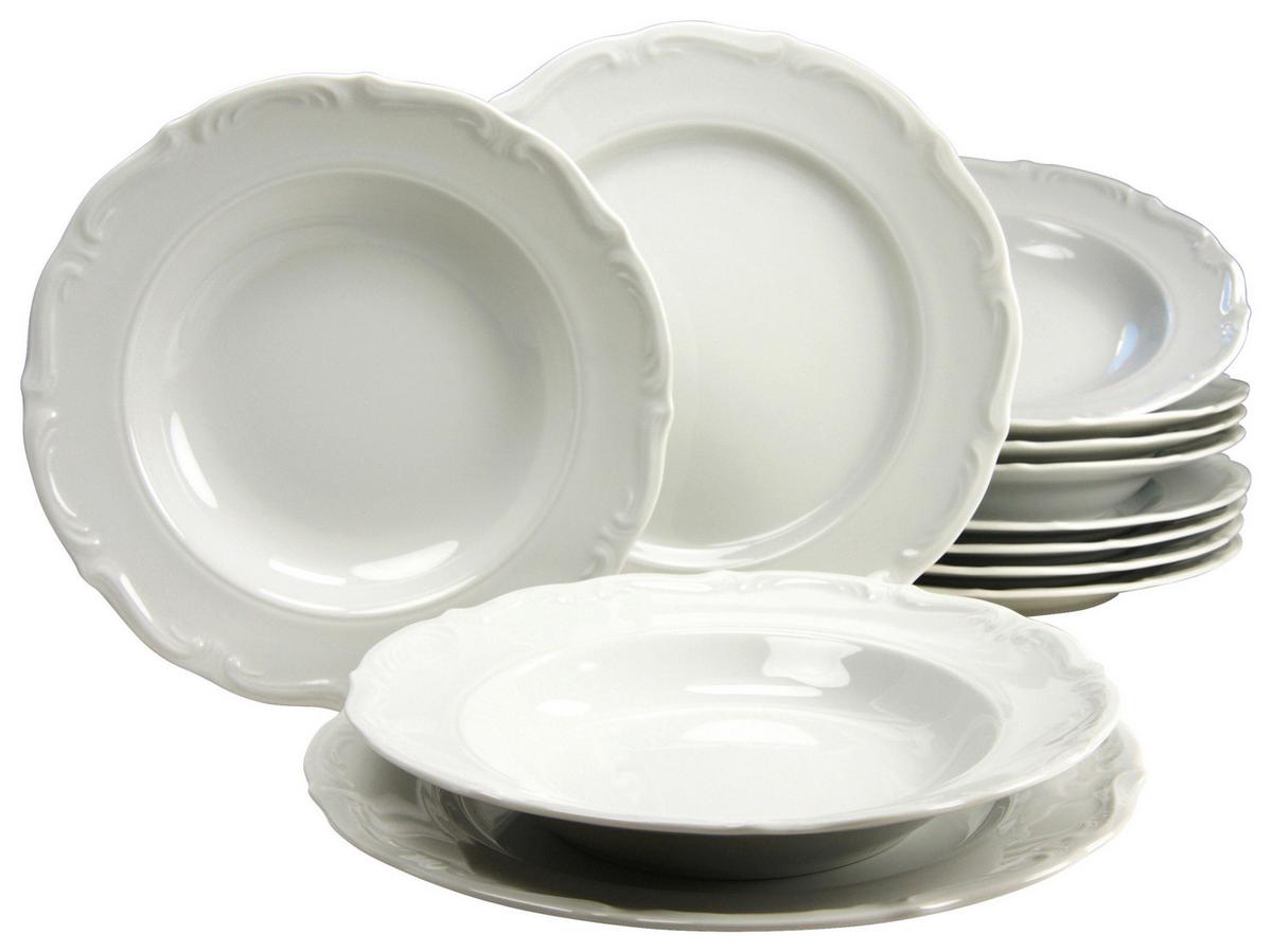 Tafelservice Porzellan 6 Personen Geschirr Set - Weiß, Keramik - Creatable