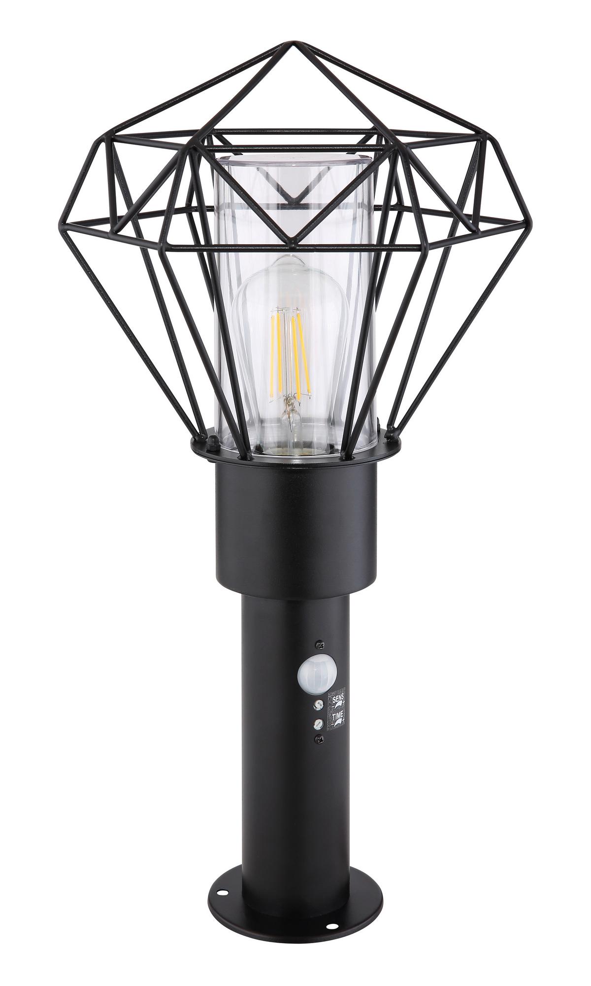 Außenleuchte + Bewegungsmelder Horace 15 Watt Edelstahl - Klar/Schwarz, Basics, Kunststoff/Metall (22,5/25,5/50cm) - Globo