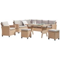 Loungegarnitur 6-tlg. Porto- Multi, Polyrattan Mit Kissen - Hellbraun/Grau, MODERN, Kunststoff/Textil (190/237cm) - Beldano