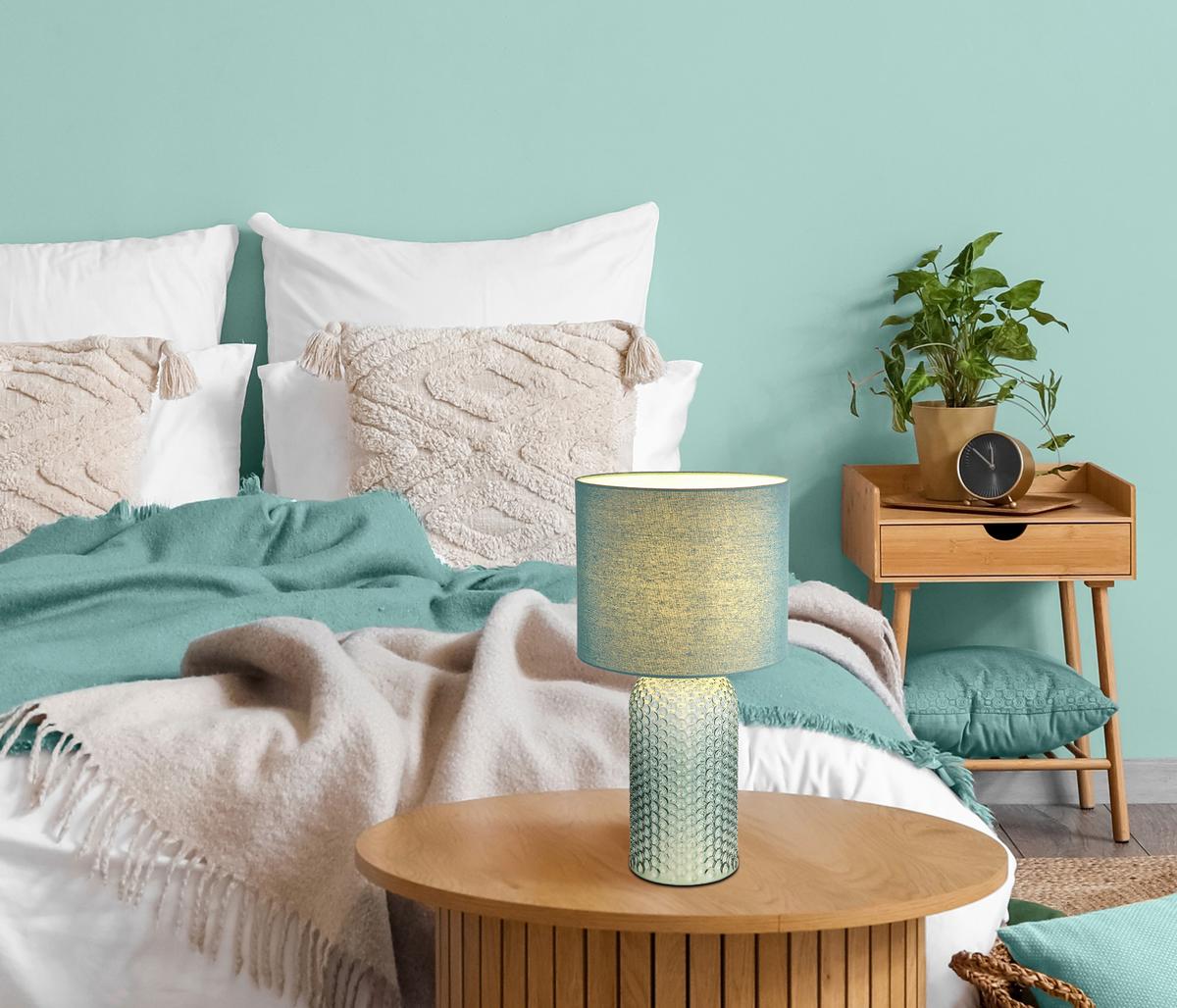 STOLNÍ LAMPA 21735BG - světle zelená, Lifestyle, kov/textil (26,5/26,5/50cm)
