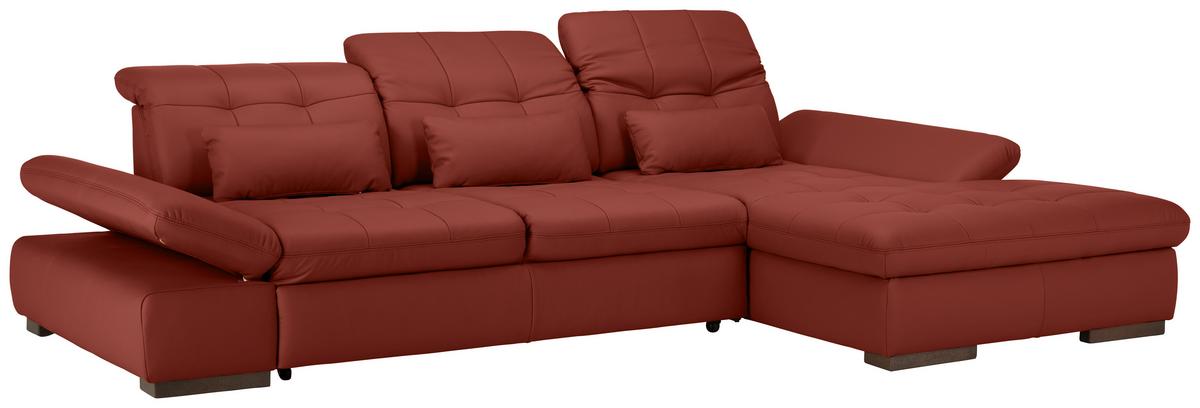 Rohová sedačka SANFINO, pravá, vínovočervená pravá koža - vínovočervená/chrómová, Konventionell, kov/koža (305/199cm) - Premium Living