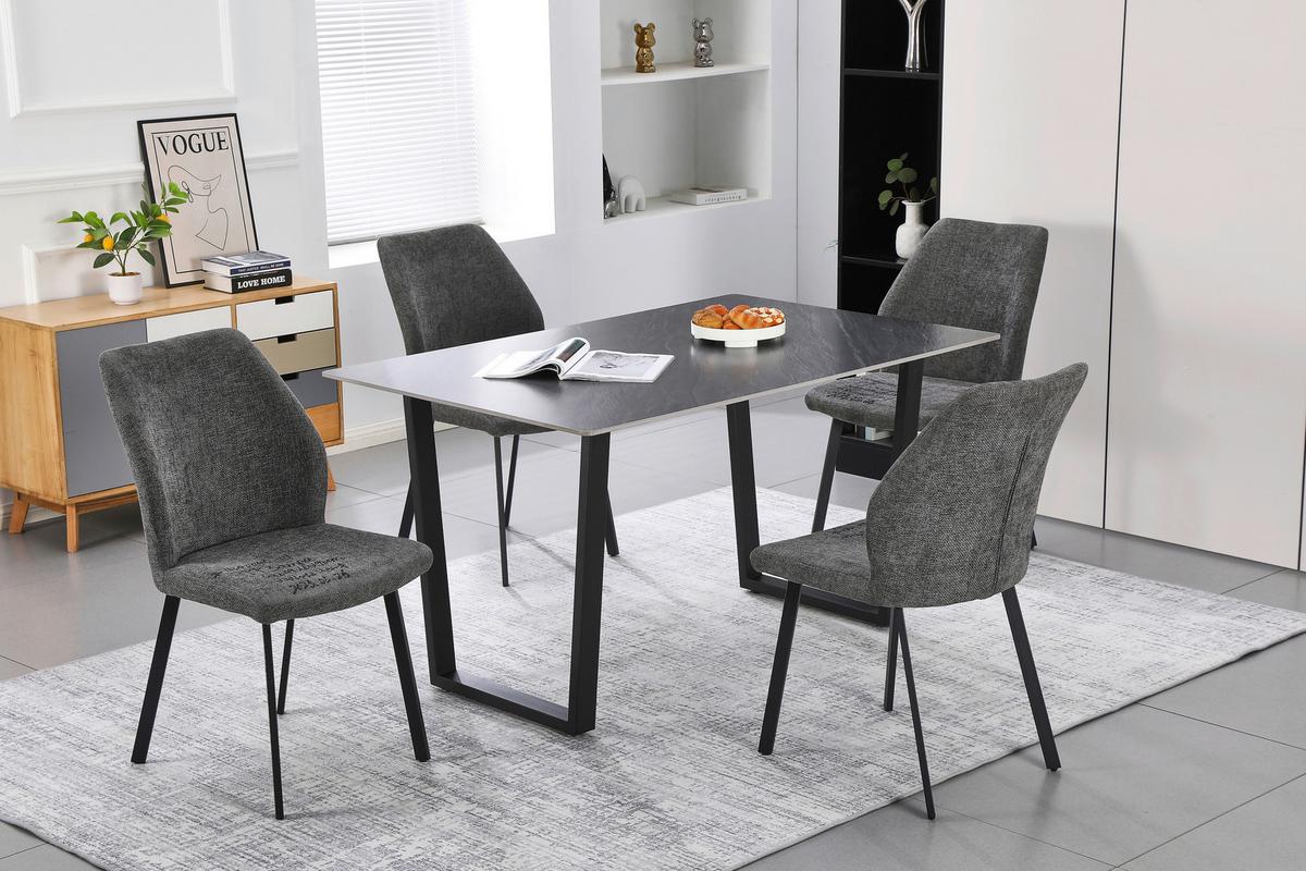 Tischgruppe Perth 5-Teilig Dunkelgrau, B: 140 cm - Dunkelgrau, KONVENTIONELL, Textil/Stein (140/48/76/89/90/62cm) - MID.YOU