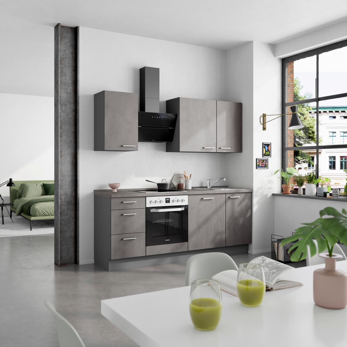 Kuchynská linka 210 cm, bridl.šedý betón/bridl.šedá - farba ušľachtilej ocele/bridlicová, Modern, kov/kompozitné drevo (210cm) - Nobilia