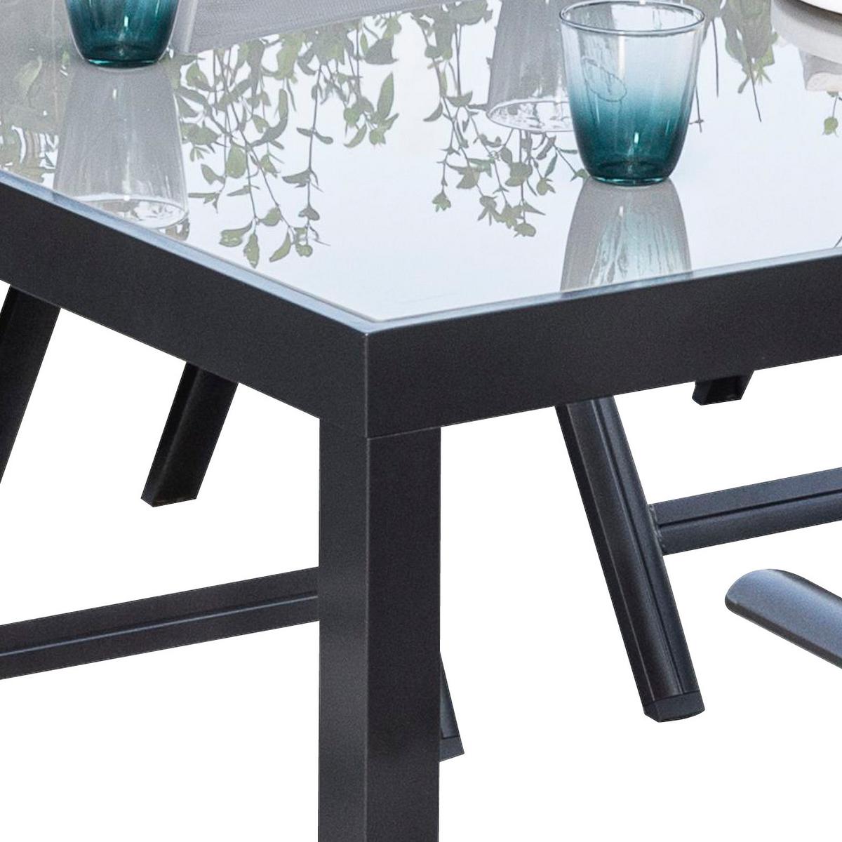 Gartengarnitur 7-Tlg. Taviano Metall/Textil/Glas - Graphitfarben/Grau, ROMANTIK / LANDHAUS, Glas/Textil - Gardenson