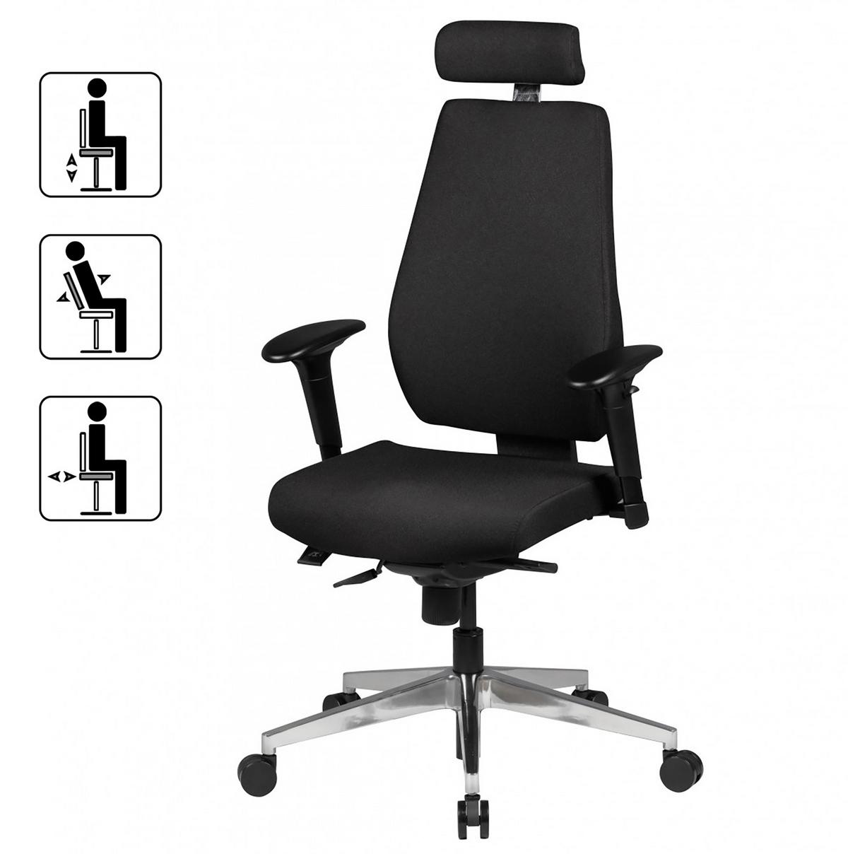 Drehstuhl Spm 1.279 B: 60 cm Schwarz - Schwarz/Alufarben, MODERN, Kunststoff/Textil (60/141/60cm) - MID.YOU
