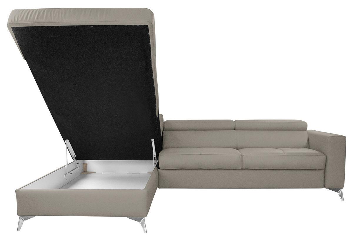 Ecksofa Mondo, Hellgrau S: 208x286 Cm - Chromfarben/Hellgrau, Design, Leder/Textil (208/286cm) - Livetastic