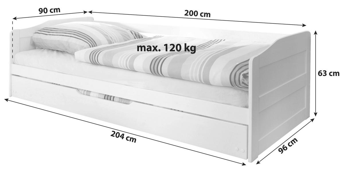 Ausziehbett Echtholz Massiv 90x200 Melinda, Kiefer - Kieferfarben, Natur, Holz/Kunststoff (90/200cm) - MID.YOU