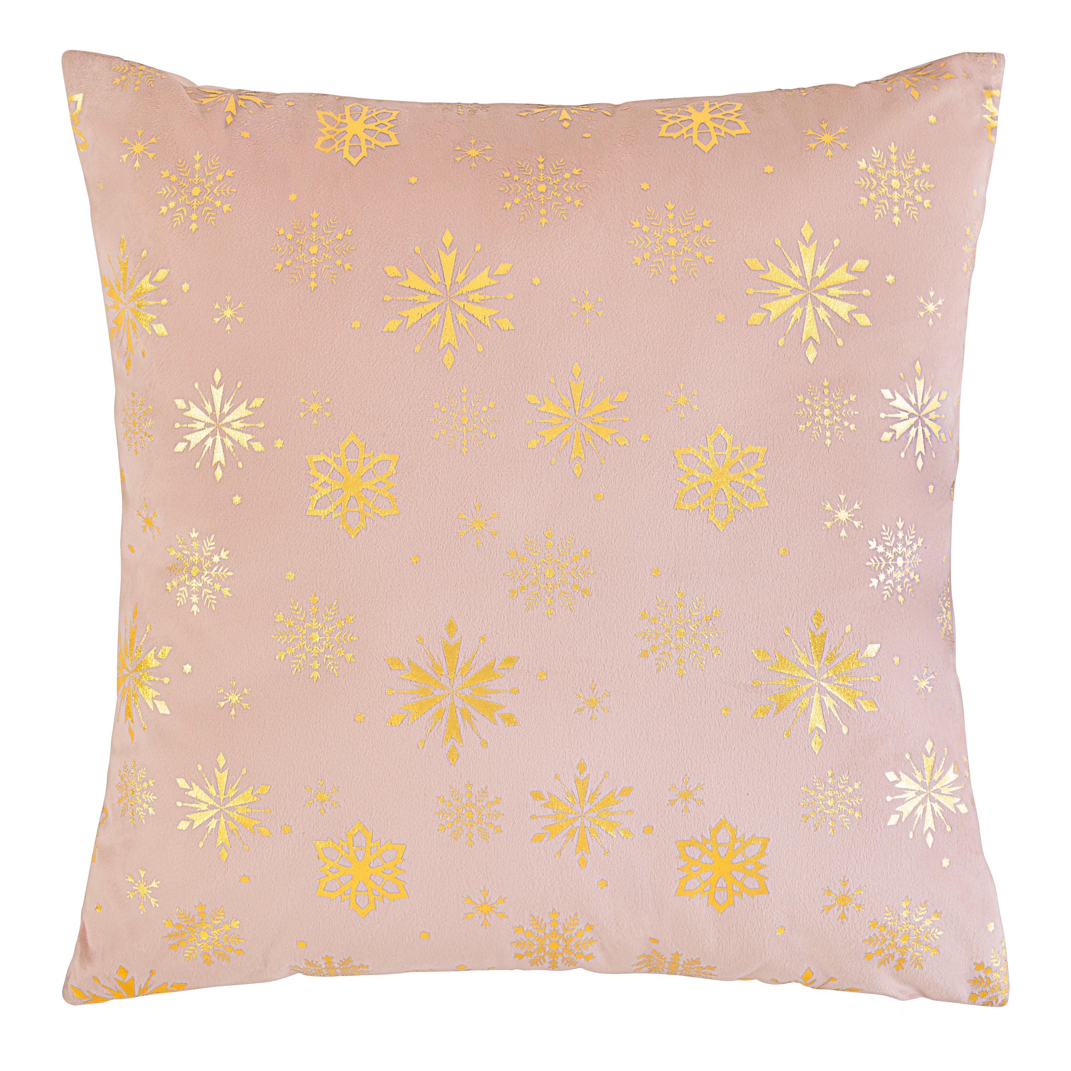 DEKORAČNÍ POLŠTÁŘ SNOWFLAKE - růžová/barvy zlata, textil (45/45cm) - Mömax