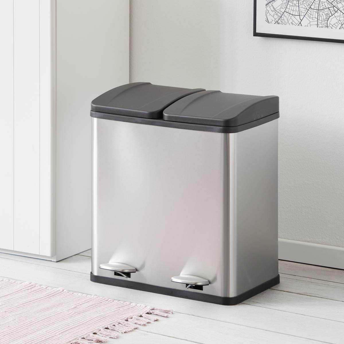 Nášľapný kôš Trash, 20l + 20l - čierna/strieborná, Modern, kov/plast (46,3/37,1/52,6cm) - Mömax