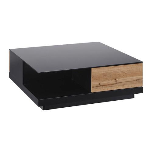 Konferenční stolek NEVIO černá/dub - černá/barvy dubu, Moderní, sklo (85/85/30cm) - Bessagi Home